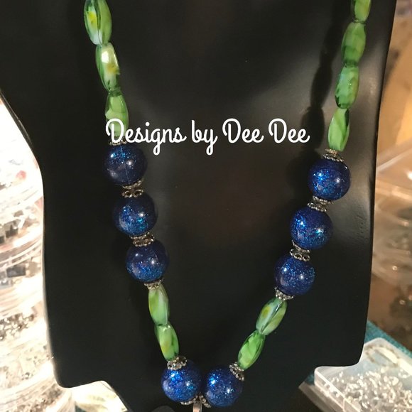 Navy & Forest Fused Glass Pendant Necklace Set - Picture 2 of 5